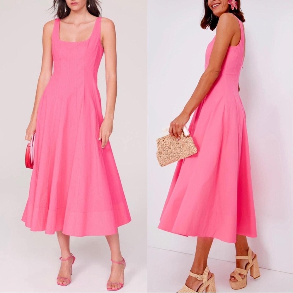 STAUD Vibrant Pink Midi Dress
